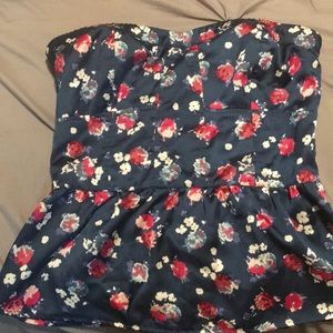 Strapless flower pattern blouse